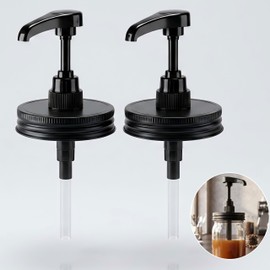 Syrup Sauce Honey Dispenser Pump Lid for Wide Mouth Mason Jar Coffee Syrup Pump Lid Stainless Steel Bpa-Free Food Grade Airtight & Leak-Proof- 2pc