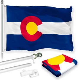 UD_G128 Combo Pack: 6 Feet Tangle Free Spinning Flagpole (Silver) Colorado CO State Flag 3x5 ft Printed 150D Brass Grommets (Fla