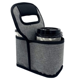 KOSTOO Portable Drink Carrier and Reusable Coffee Cup Holder for Hot or Cold Drinks, On-The-go Water Bottle Cup Caddy with Adjustable Elastic Fastening Strap, Gray (Gray-2 Pockets)