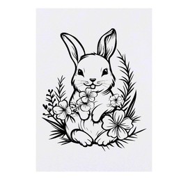 'Cute Bunny with Flowers' Temporary Tattoo - Water Resistant, Skin-Safe, Non-Toxic Transfer (TO00076227)