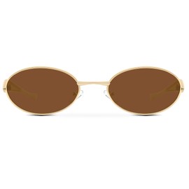 OUTSTHAND Retro Oval Sunglasses for Women, Gold Metal Sun Glasses Trendy Classic Shades UV400 Protection（Gold/Brown）