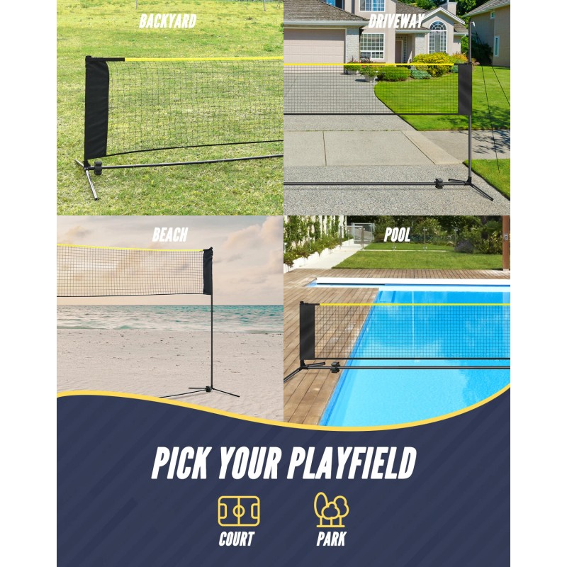 Patiassy 5.1ft-7.4ft Adjustable Height Volleyball Badminton Net Set with Poles