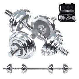 VIVITORY Fitness Dumbbells Set, Adjustable Weight Sets up to 11/22/44/66/110 lbs, with Metal Connecting Rod Used As Barbell, Chromed Weights, Hardcover Gift Box, Home Gym Work Out Training Equipment (44.00, Pounds)