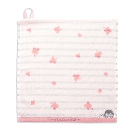 Koupen-chan KOUPENCHAN 53-0081080 Wash Towel, Pink, Pile, Border, Clover, Fluffy, Approx. 13.4 x 13.8 inches (34 x 35 cm)