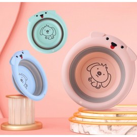 Foldable basin wash basin round folding portable plastic basin dog character JD-46 Pink 2ea