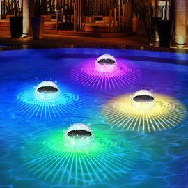 Solar Pool Lights,Floating Pool Lights that Float,RGB Color Changing Waterproof LED Lights for Pools,Gardens & Parties,Glow in The Dark Solar Powered Pool Lights for Outdoor Decoration (4, RGB)