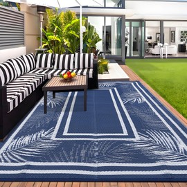 GlowSol Outdoor Plastic Straw Rug 8x10 Outdoor Camping Carpet Waterproof UV Resistant Reversible Patio Rug Portable Stain Resistant Outside Carpet for Porch Deck Backyard Gardens Decks RV Picnic,Blue