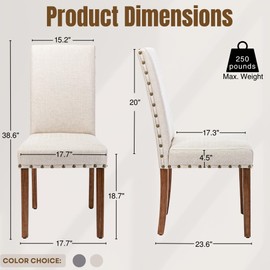 Snugway Parsons Kitchen Dining Chair Set Room Modern Upholstered Stylish Fabric High Back with Nailhead Trim