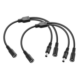 PNGKNYOCN 30 cm Y-Splitter Cable DC 5.5 x 2.1 mm 1 to 2 Way Power Distribution Cable 1 Female to 1 Male and 1 Female for CCTV Cameras DVR, LED Light Strips (Pack of 2)