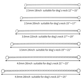 Azinoo Dog Choke Chain Collar, 304 Stainless Steel Training Martingale Collar,Slip Link Training Heavy Duty Dog Collar for XXS XS Small Medium Large Big XL Breed Dogs 24 in, 3.5 mm