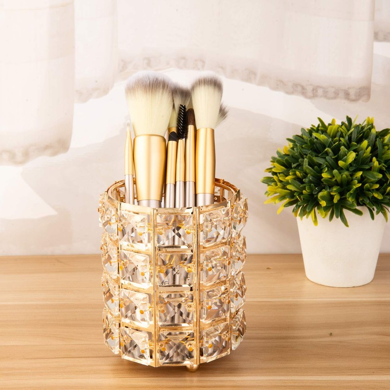 Feyarl Crystal Beads Makeup Brush Holder Pen Pencil Holder Storage
