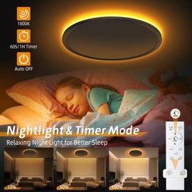 NEEMOSI LED Ceiling Light with Night Light, 24 W Dimmable Ceiling Light with Remote Control and Timer, Round Flat Lamp for Bedroom, Living Room, Kitchen, Bathroom, Children's Room, Diameter 29.5 cm