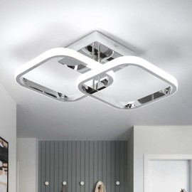 CANEOE Led Hallway Ceiling Light Fixtures, Square Modern Led Ceiling Lamp, 6000K Chrome Finish Indoor Ceiling Lighting Fixture for Living Room Bedroom Kitchen Bathroom Lights (GDD-SFSL-C-US)
