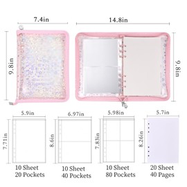 MUROAD 4 in 1 Aufkleber-Organisator, A5 Sticker Album, Stickerbuch mit 140 Taschen und 20 Blatt Wiederverwendbares Trennpapier,Rosa