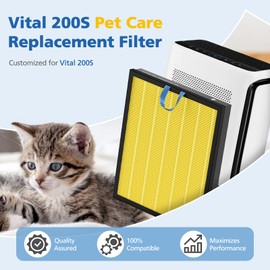 Vital 200S Pet Care Replacement Filter Compatible with LEVOIT Vital 200S Air Purifier, 3-in-1 H13 Grade True HEPA Activated Carbon Vital 200S-P Filter, Vital 200S-RF-PA (LRF-V201-YUS), 2 Pack, Yellow