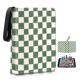 400-Card Trading Binder with 50 Removable Sleeves - Waterproof Storage for Standard Size Cards, Portable Collector Display Case (green beige Checkered）