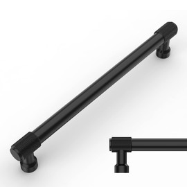 Amerdeco 10 Pack Matte Black Knurled Cabinet Pulls - 7 Inch(177.8mm) Hole Center Kitchen Handles Drawer Pulls Cabinet Hardware ZH0034