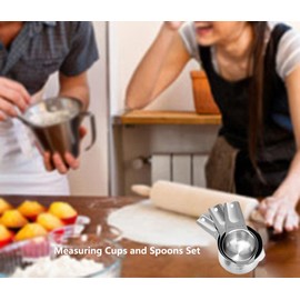 KUBEMUEG Measuring Cups and Spoons Set Heavy Duty 304 Premium Stainless Steel Measuring Cups Measuring Spoons Kitchen Gadgets for Cooking Baking (Large)