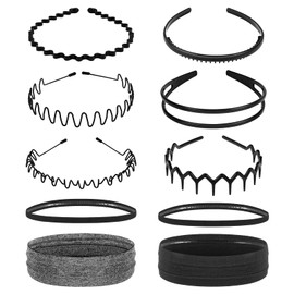 Lurrose Unisex Spring Wavy Hair Bands for Men Women, 6pcs Metal and Plastic Headbands Sport Hair Hoops Outdoors Hair Accessories with 2 Pcs Elastic Sports Headbands 2PCS Slim Headbands