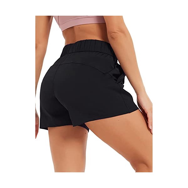 Stelle Women's Stretch Lounge Shorts for Travel Yoga Hiking Running Workout Active Shorts with Pockets 3'' (Black, M)
