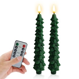 Gedengni Christmas Tree Flameless Candle -2pcs Timer Flickering Remote Tree Candlesticks Battery Operated Candles LED Taper Candles Lights for Home Party Windows Decorations