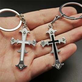 IZROLO Fashionable 1 piece Stainless Steel Cross Keychain Pendant Keychain Blessing Keychain Car Keychain (White Cross with Diamond)