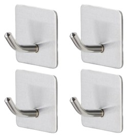 UPEYXDQR 4 Pcs Heavy Duty Adhesive Hooks, Stick on Wall Adhesive Hangers, Strong Stainless Steel Holder, Self Adhesive Hooks for Kitchen Bathroom Home Door Towel Coat Key Robe