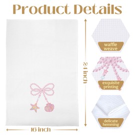 BYRFIIEU Coquette Beach Kitchen Towels, Coastal Beach Hand Towels for Bathroom Decor, Girly Pink Pearl Bow Seashell Starfish Beachy Dish Tea Towels for Kitchen, 16x24 Inch