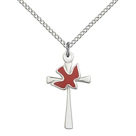 F A Dumont Sterling Silver Cross/Holy Spirit Pendant with 18" Stainless Steel Lite Curb Chain.