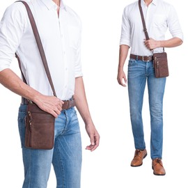 STILORD 'Brooks' Leder Brustbeutel Gürteltasche Handytasche zum Umhängen Kleine Brusttasche für Handy Pass Reisebörse Crossbody Bag Vintage für Damen und Herren, Farbe:montero - braun
