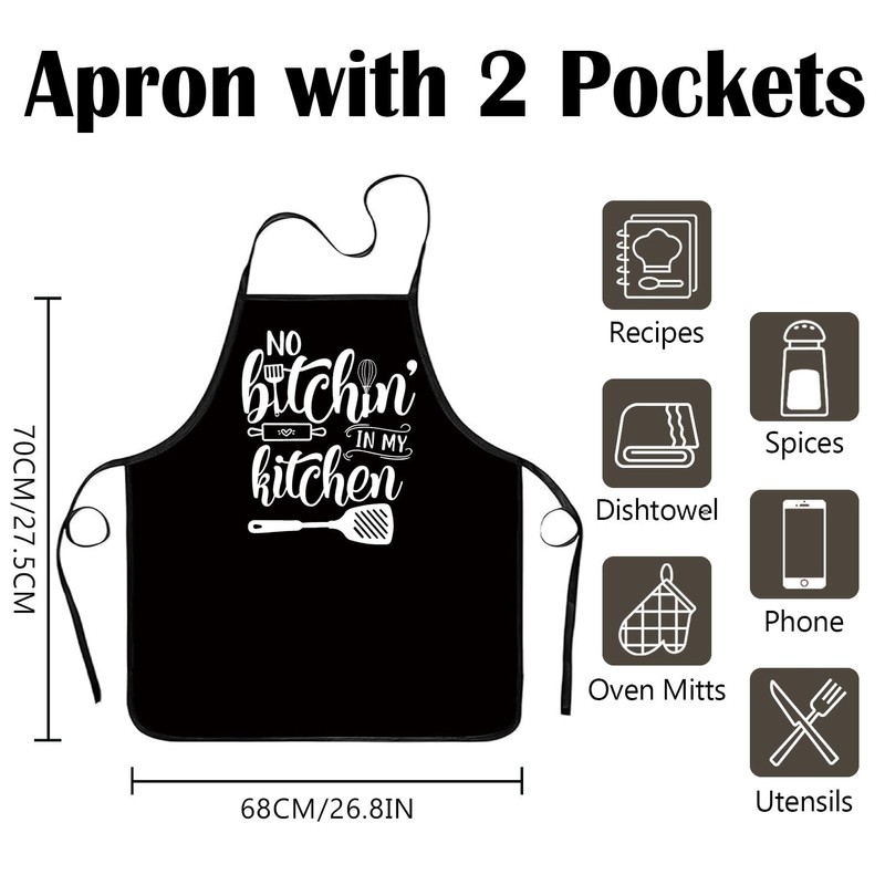 Qoibraze Funny Cooking Apron, Black Chef Aprons with Adjustable Neck