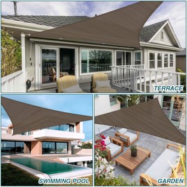 ECOOPTS Sun Shade Sail Triangle Canopy Cover for Outdoor Patio Pergola Backyard Garden HDPE Fabric 95% UV Blockage (12'10"x12'10"x12'10", Brown)
