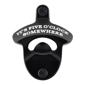 HAIICEN Rustproof Wall Mounted Bottle Opener Black with White, Stainless It's Five O'Clock Somewhere Beer Bottle Cap Opener Cooler Mounted for Party Kitchen