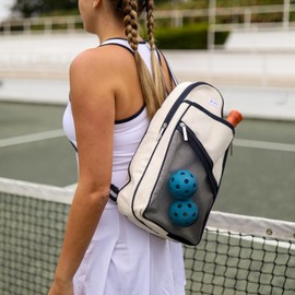 Ame & Lulu Hamptons Pickleball Sling Bag | Stylish Canvas Equipment Backpack for Pickleball Gear | Holds Paddles, Pickleballs + Accessories | Perfect for Women