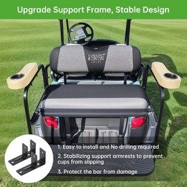 10L0L Golf Cart Rear Seat Armrest, Leather with Cup Holder, No Drilling Required, Fits for Yamaha, EZGO, Club Car Other Universal Models.Fits 1" Square Tubes Only