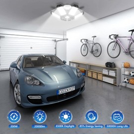 XINGHUANLIT Garage Lights 200W - 8 Pack LED Garage Ceiling Lights 20000LM 6500K with 6+1 Adjustable Panel, Shop LED Screw Into E26 Bulb Socket, Lighting for Workshop Barn Basement Warehouse Gym