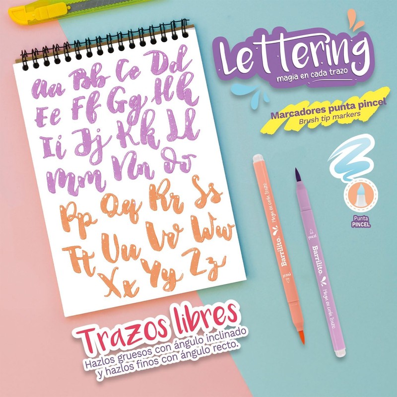 Barrilito Marcadores Pastel Punta Pincel Lettering 6 Piezas