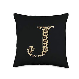 SqueakyRicardo Animal Print Leopard Cheetah Print Letter J Initial Rustic Monogram Gift Throw Pillow, 16x16, Multicolor