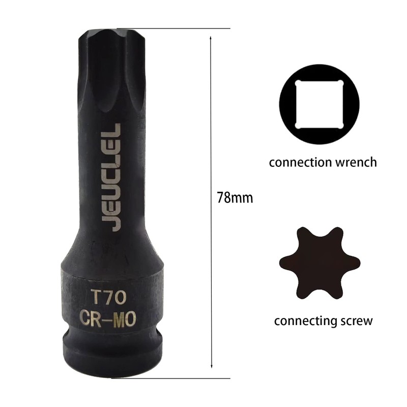 JEUCLEL T70 Torx Star 6 Point Impact Bit Socket, T70
