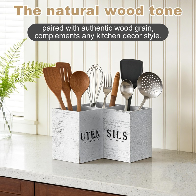 DTXIAQIAO Extra Large Kitchen Utensil Holder for Countertop, Three Compartment