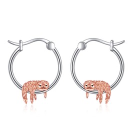 YFN Sloth Earrings, Sterling Silver Sloth Hoop Earrings, Animal Earrings, Jewelry for Women, Sloth Gifts for Teen Girls, Sterling Silver