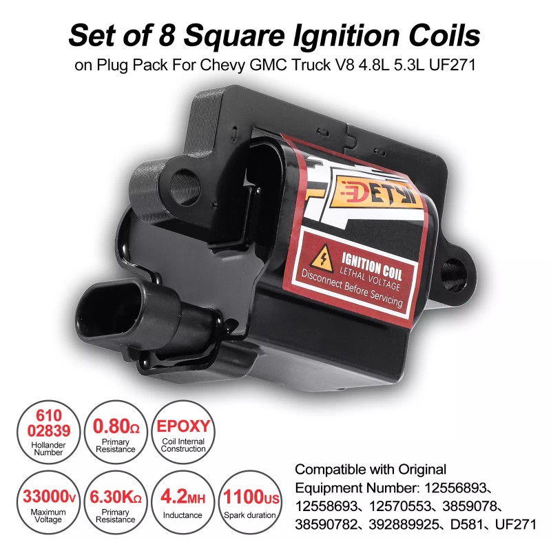 CARBOLE 8Pcs High Performance Ignition Coil & Wires Set For