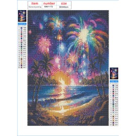 LEADINTOP Diamond Art, Fireworks, Round Beads, 11.8 x 15.7 inches (30 x 40 cm), Diamond Painting Kit, Mosaic Art, Popular, Bead Art, Cute, Beginners, Adults, Children, DIY, Handicraft Kit, Present,