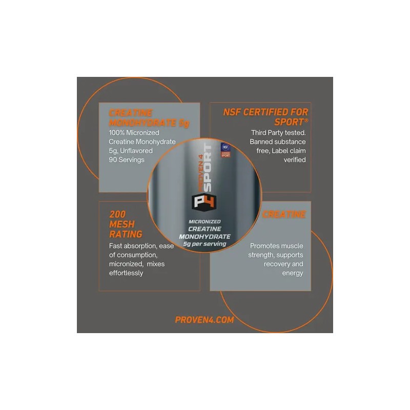 Proven4 Creatina Micronizada 200 Mesh Sin Sabor 90 Porciones