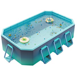 Foldable Pool for Kids and Adults Non Inflatable Pool Outdoor Swimming Ice Blue Kiddie Pools Thickened Support Dog Pool(116" L)