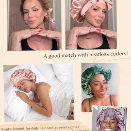 YANIBEST Satin Bonnet Silk Bonnet for Sleeping Double Layer Satin Lined Hair Bonnet with Tie Band for Women Curly Hair