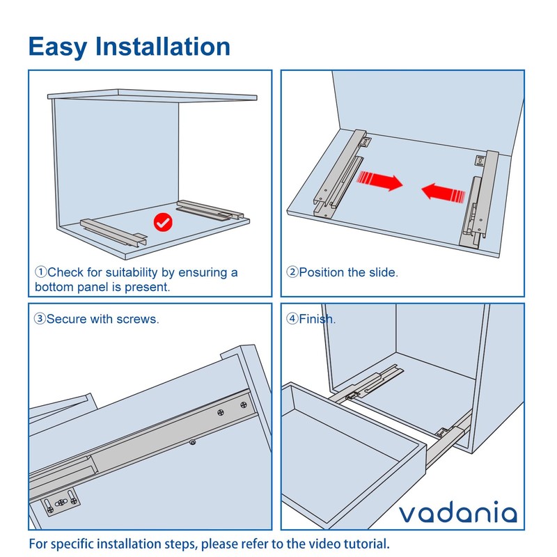 VADANIA 20" Undermount Drawer Slide, Push to Open, Bottom Mounted