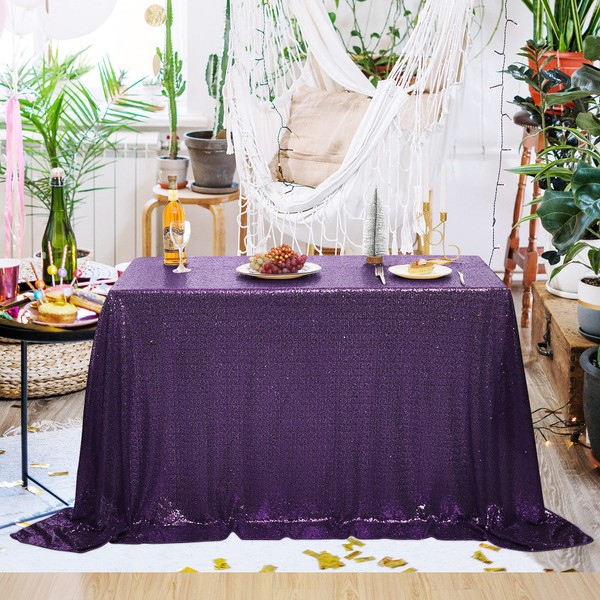 nanbowang Purple Sequin Tablecloth Glitter Sparkly Iridescent Shimmer for Round