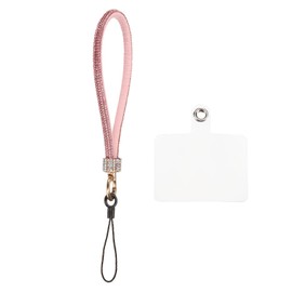 sourcing map 1 Pcs Universal Phone Lanyard, Detachable Wrist Strap Glitters with Phone Patches Luxury String Bling Phone Strap for DIY, Earbuds, Keychain, Coin Purse, Wallet, Pink