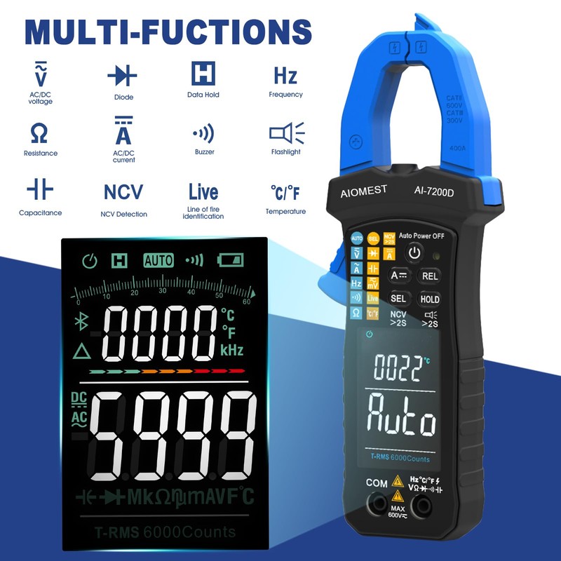 AIOMEST - Medidor de pinza digital, 6000 abalorio multímetro de
